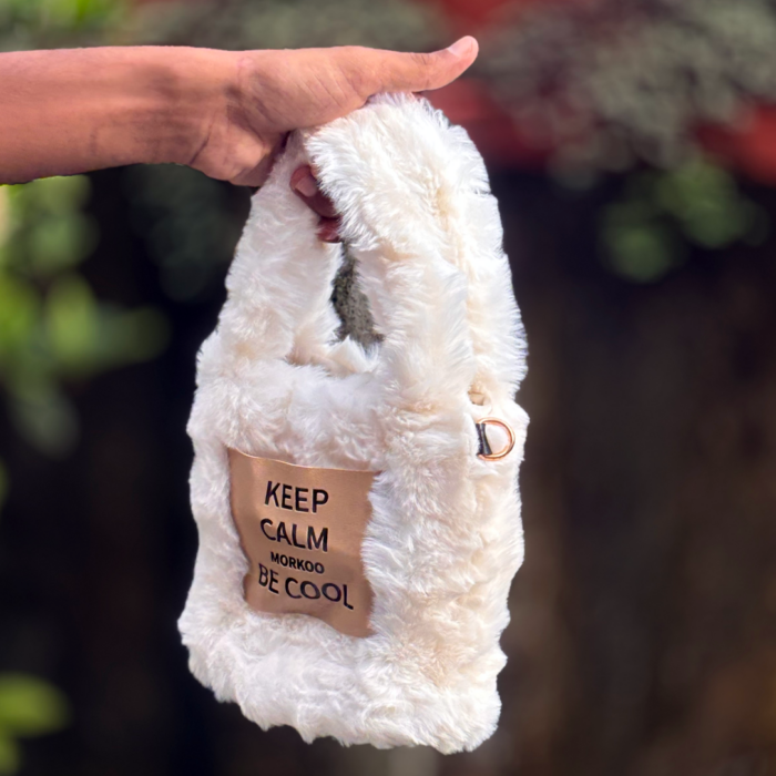Soft Plush Mini Tote Bag – White