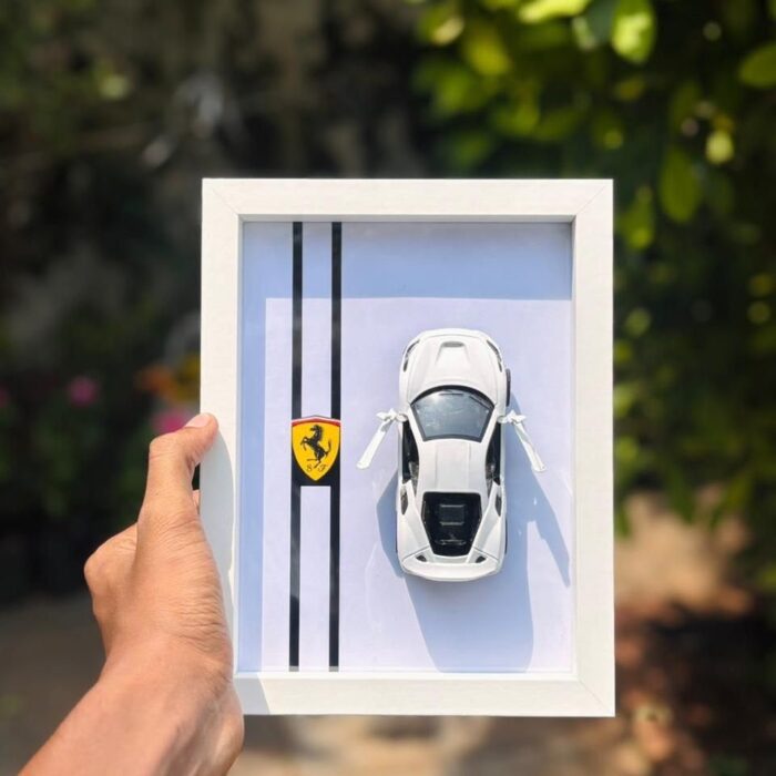 Premium White Ferrari 3D Car Box Frame